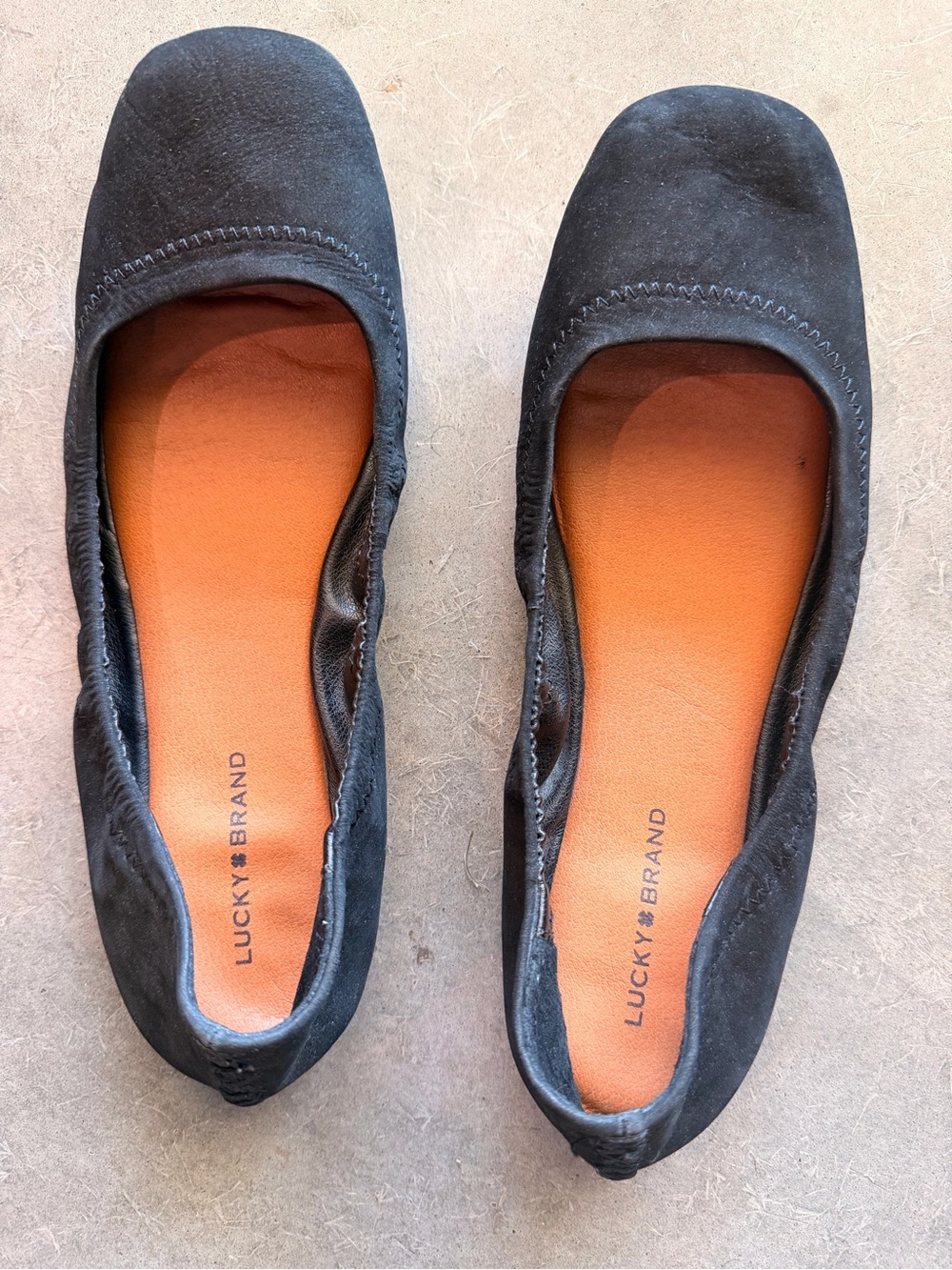 Lucky Brand Black Suede Square-Toe Ballet Flats